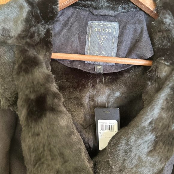 NEW WITH TAGS- GUESS Notch Lapel Fur Lined Coat - Picture 2 of 5